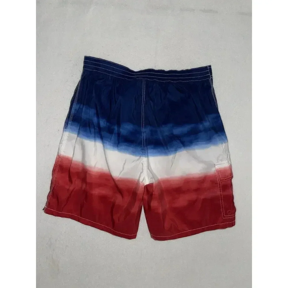 Polo Ralph Lauren Lined Swim‎ Trunks Mens XL Tie Dye Ombré Red White Blue USA